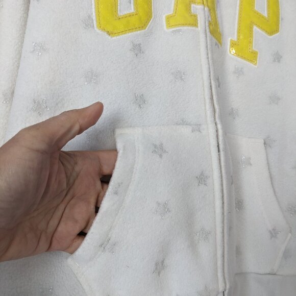 GAP Logo Pullover Silver Stars Fleece Hoodie Hooded Sweatshirt Girls Size L (10) - Picture 2 of 7